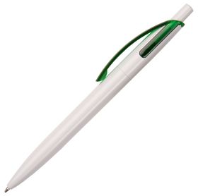 Ручка шариковая Bento, белая с зеленым с логотипом или изображением