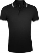 Рубашка поло мужская PASADENA MEN 200 с контрастной отделкой черная с белым с логотипом или изображением