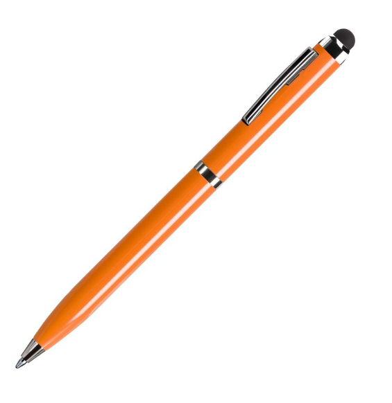 CLICKER TOUCH, ручка шариковая со стилусом для сенсорных экранов, оранжевый/хром, металл с логотипом или изображением