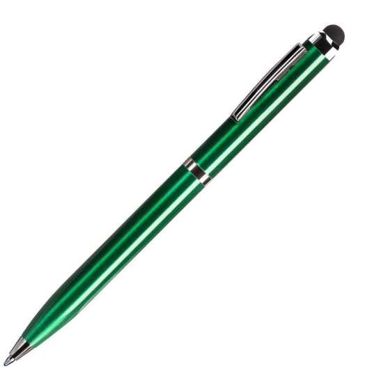 CLICKER TOUCH, ручка шариковая со стилусом для сенсорных экранов, зеленый/хром, металл с логотипом или изображением