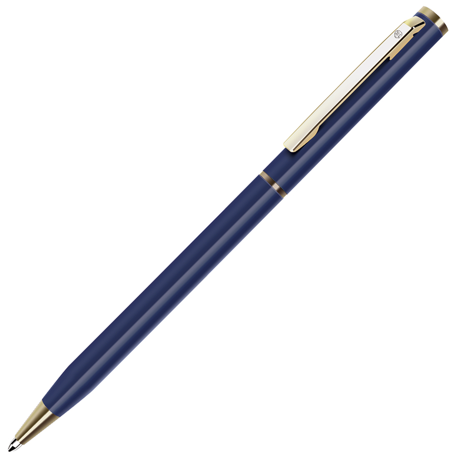 SLIM, ручка шариковая, синий матовый/золотистый, металл с логотипом или изображением