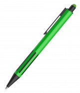 AMY, ручка шариковая со стилусом, зеленый/черный, алюминий, пластик, прорезиненный грип с логотипом или изображением