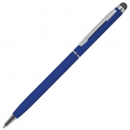 TW Soft, ручка шариковая со стилусом для сенсорных экранов, синий/хром, металл/софт покрытие с логотипом или изображением