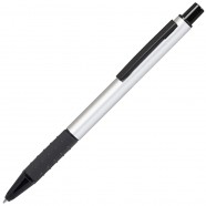 CACTUS, ручка шариковая, серебристый/черный, анодированный алюминий, прорезиненный грип с логотипом или изображением